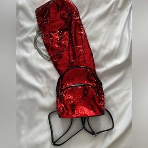 Mini sequinned backpack with detachable hood